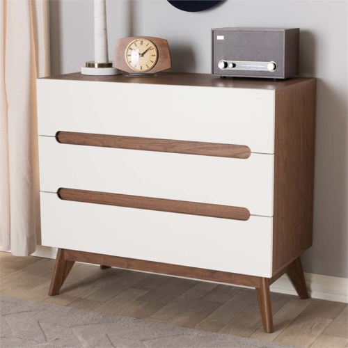 Hawthorne Collection 3 Drawer Chest in White and Walnut