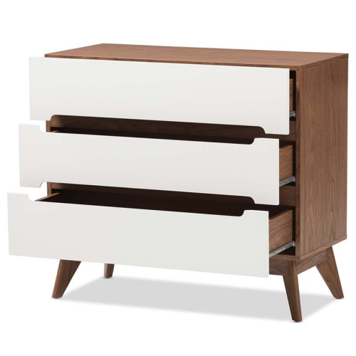 Hawthorne Collection 3 Drawer Chest in White and Walnut