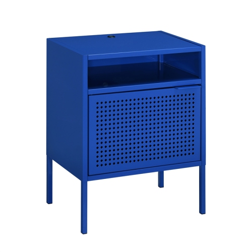 BOWERY HILL  Open Metal Shelf Nightstand With USB Port In Blue