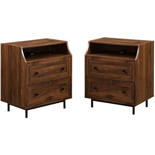 WALKER 2-Drawer Bedroom Nightstand With USB In Dark Walnut (Set Of 2)