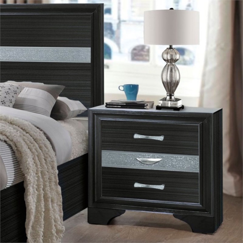 Bowery Hill Square 3 Drawers Nightstand in Black