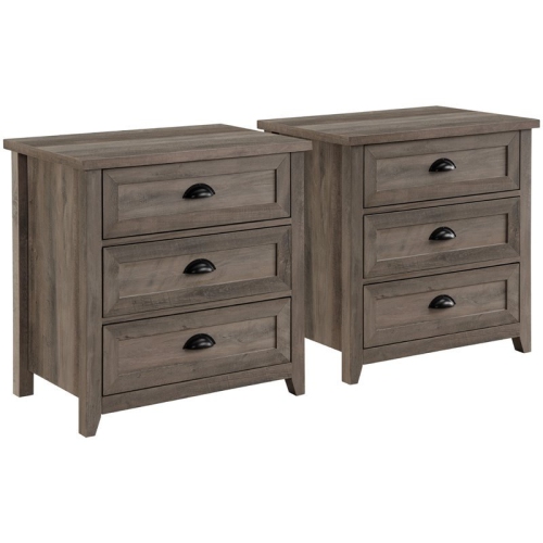 WALKER Odette 3 Drawer Framed Bedroom Nightstand Set In Gray Wash