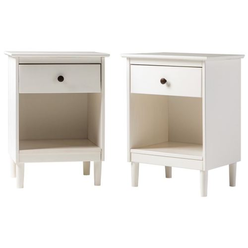 WALKER Mid-Century Solid Wood 1-Drawer Bedroom Nightstand In White (Set Of 2)