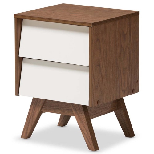 BOWERY HILL  2 Drawer Nightstand In And Walnut Brown In White