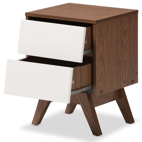 Bowery Hill 2 Drawer Nightstand in White and Walnut Brown