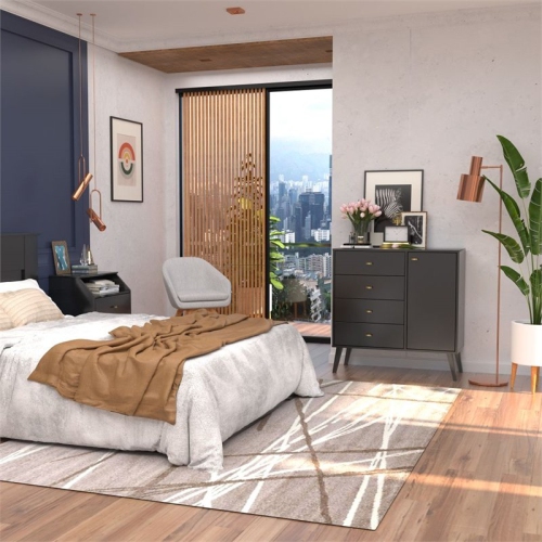 Prepac Milo Mid Century Modern 4-Drawer Chest with Door in Black