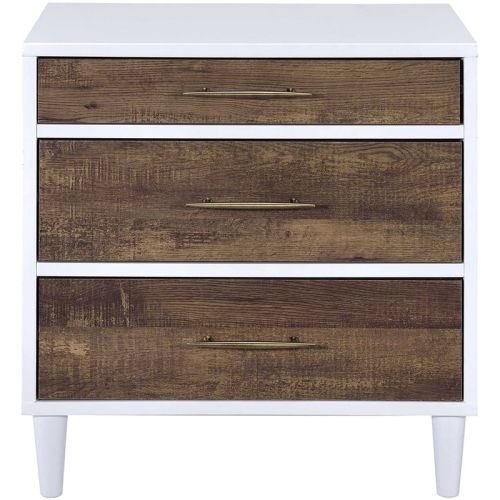 Bowery Hill Contemporary 3 Drawer Nightstand in White and Weathered Oak