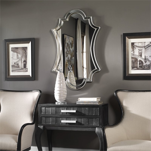 Bowery Hill Contemporary Antiqued Silver Wall Mirror