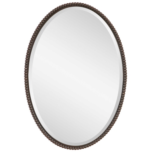 Beaumont Lane Beaded Metal Oval Wall Mirror in Light Distressed Bronze