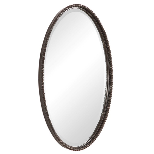 Beaumont Lane Beaded Metal Oval Wall Mirror in Light Distressed Bronze