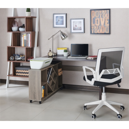 FOA Minshew Solid Wood 2-Piece Convertible Desk with Bookcase in Brown