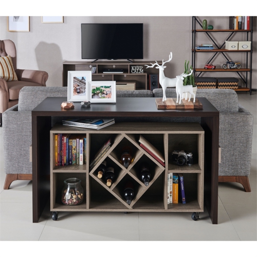 FOA Minshew Solid Wood 2-Piece Convertible Desk with Bookcase in Brown