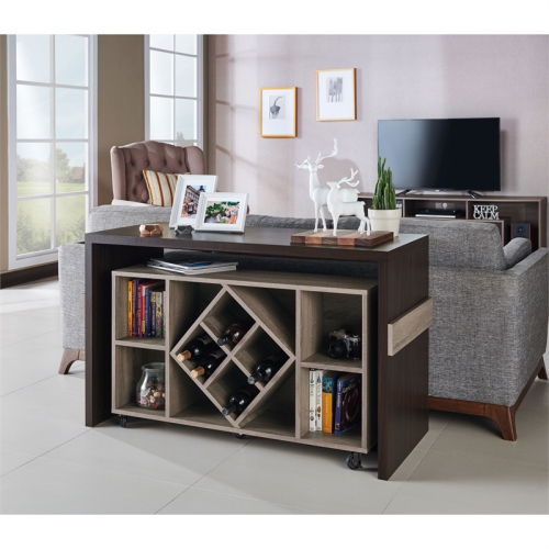 FOA Minshew Solid Wood 2-Piece Convertible Desk with Bookcase in Brown