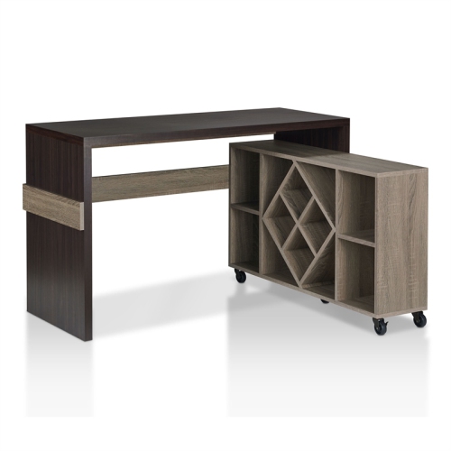 FOA Minshew Solid Wood 2-Piece Convertible Desk with Bookcase in Brown