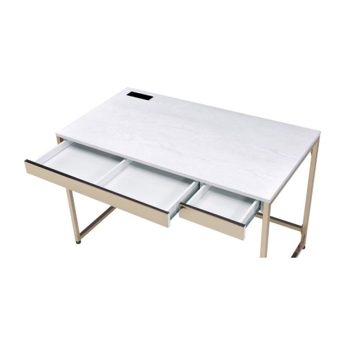 Furniture of America Abair Metal Writing Desk with USB Port in White