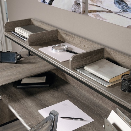 Pemberly Row Wood and Metal L-Shape Computer Desk in Oak