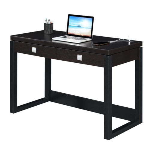 CONVENIENCE CONCEPTS  Newport Two-Drawer Desk With Charging Station In Wood In Black