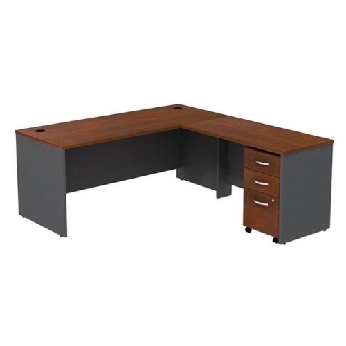 BOWERY HILL  72" L-Shaped Desk With Pedestal In Hansen Cherry