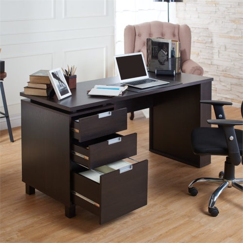 Furniture of America Nickolas Modern Wood 3-Drawer Office Desk in Espresso