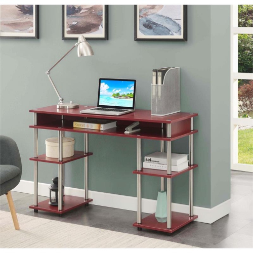Designs2Go No Tools Student Desk with Shelves in Cranberry Red Wood Finish