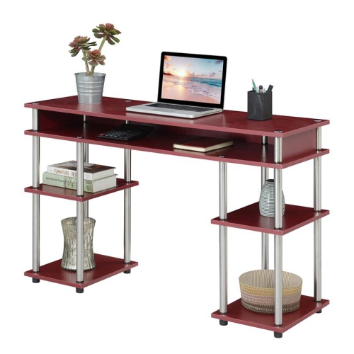 Designs2Go No Tools Student Desk with Shelves in Cranberry Red Wood Finish