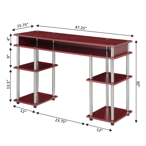 Designs2Go No Tools Student Desk with Shelves in Cranberry Red Wood Finish