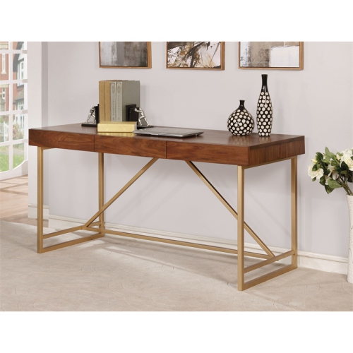Bowery Hill Contemporary Wood 3-Drawer Writing Desk in Light Walnut