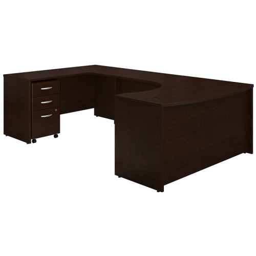 BBF  Series C Left Hand Bow U-Shaped Desk With Mobile File Cabinet In Mocha Cherry