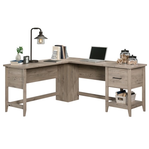 Pemberly Row Contemporary Wood L-Shape Computer Desk in Laurel Oak