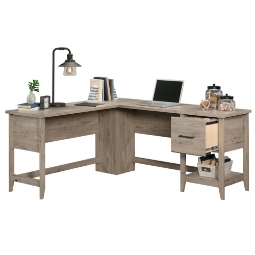 Pemberly Row Contemporary Wood L-Shape Computer Desk in Laurel Oak