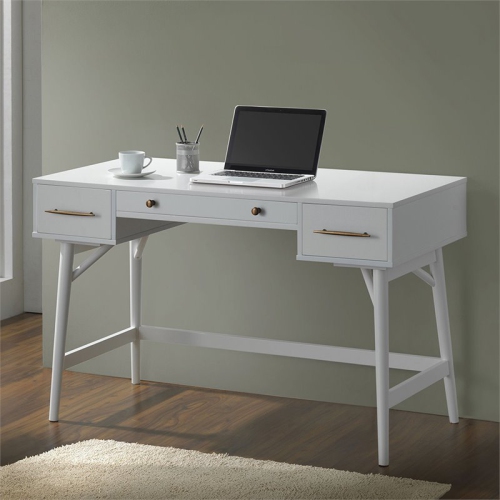 BOWERY HILL  3 Drawer Writing Desk In White And Bronze