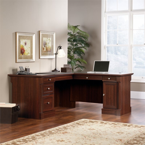 Sauder Palladia Contemporary Wood L-Shape Computer Desk in Select Cherry