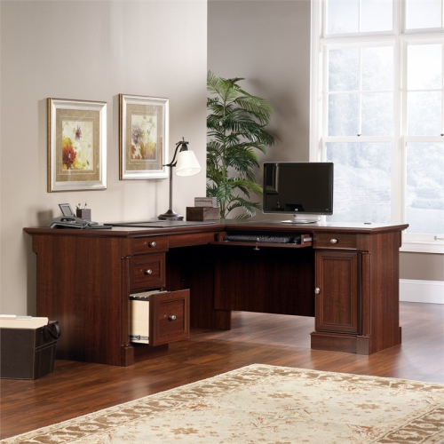 Sauder Palladia Contemporary Wood L-Shape Computer Desk in Select Cherry