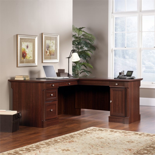 Sauder Palladia Contemporary Wood L-Shape Computer Desk in Select Cherry