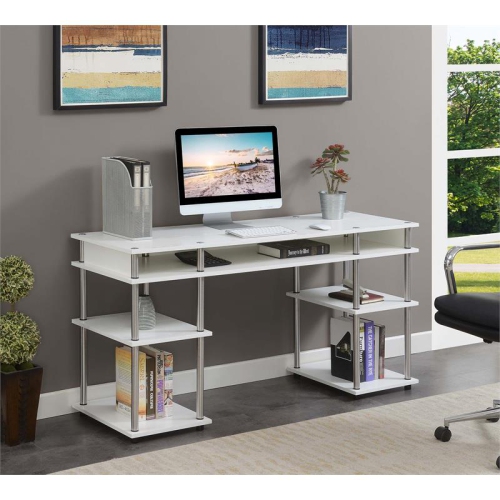 Designs2Go No-Tools 60-inch Deluxe Student Desk with Shelves in White Wood