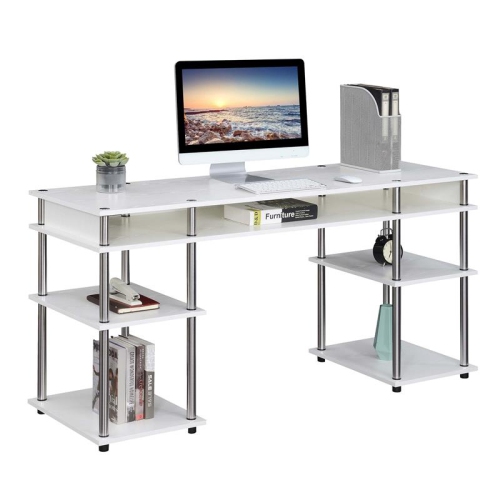 Designs2Go No-Tools 60-inch Deluxe Student Desk with Shelves in White Wood