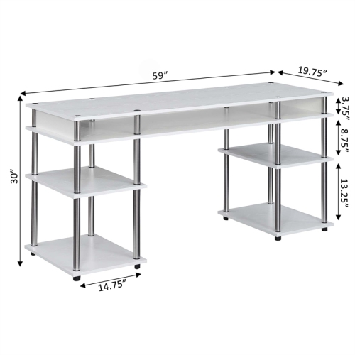 Designs2Go No-Tools 60-inch Deluxe Student Desk with Shelves in White Wood