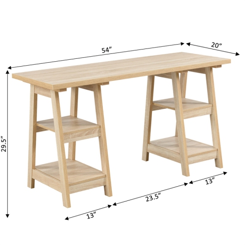 Convenience Concepts Designs2Go Double Trestle Desk in Natural Wood Finish