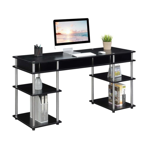 Designs2Go No-Tools 60-inch Deluxe Student Desk with Shelves in Black Wood