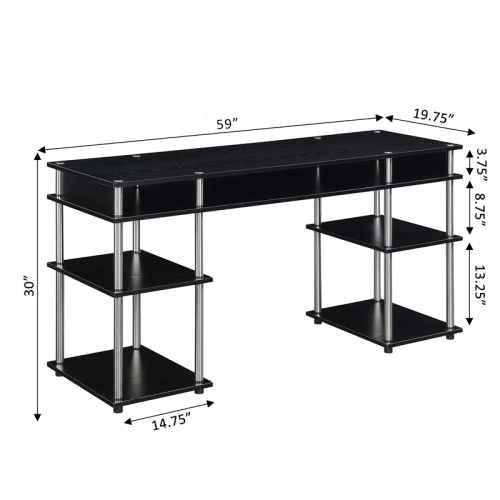 Designs2Go No-Tools 60-inch Deluxe Student Desk with Shelves in Black Wood