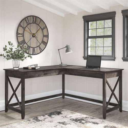 Atlin Designs 60W L Shaped Desk in Dark Gray Hickory