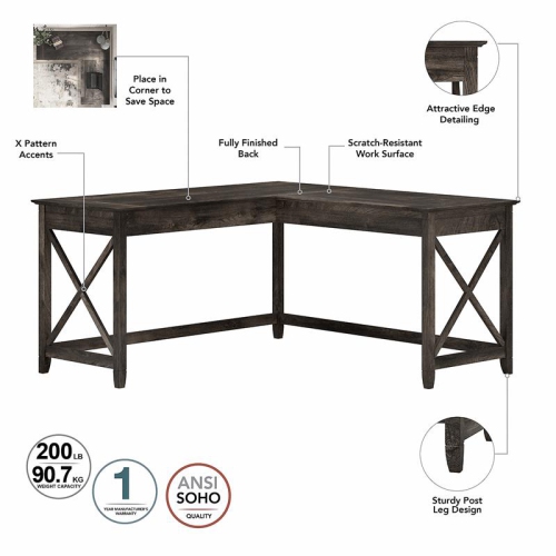 Atlin Designs 60W L Shaped Desk in Dark Gray Hickory