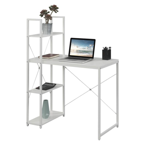 Designs2Go Office Workstation with Shelves in White Wood Finish and Metal Frame