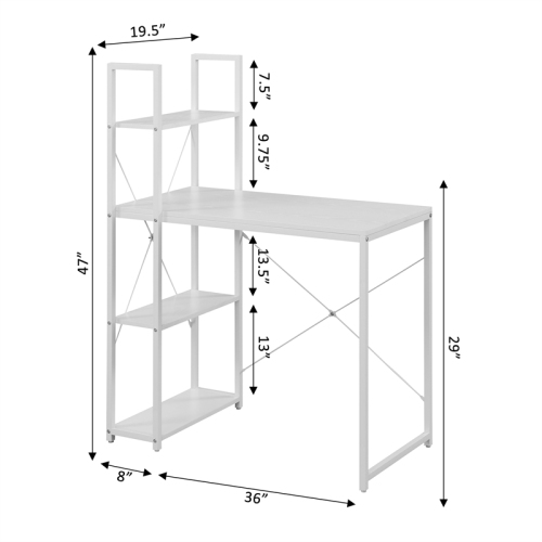 Designs2Go Office Workstation with Shelves in White Wood Finish and Metal Frame