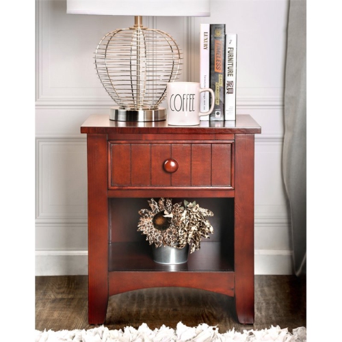 Furniture of America Dimanche Solid Wood 1-Drawer Nightstand in Cherry