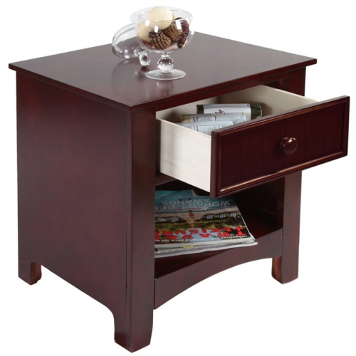 Furniture of America Dimanche Solid Wood 1-Drawer Nightstand in Cherry