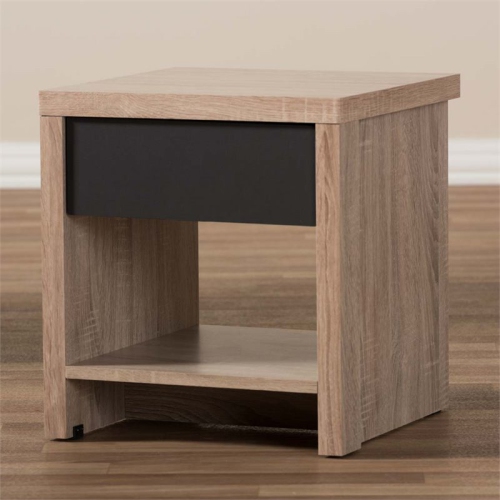 Hawthorne Collection 1 Drawer Wood Nightstand in Light Brown and Gray