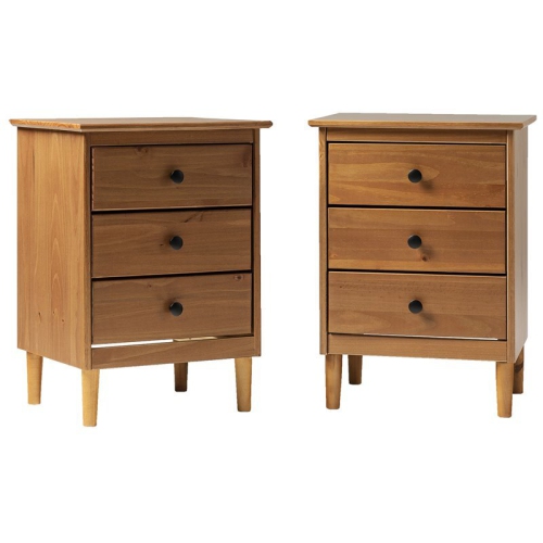 WALKER Mid-Century Solid Wood 3-Drawer Bedroom Nightstand In Caramel (Set Of 2) 