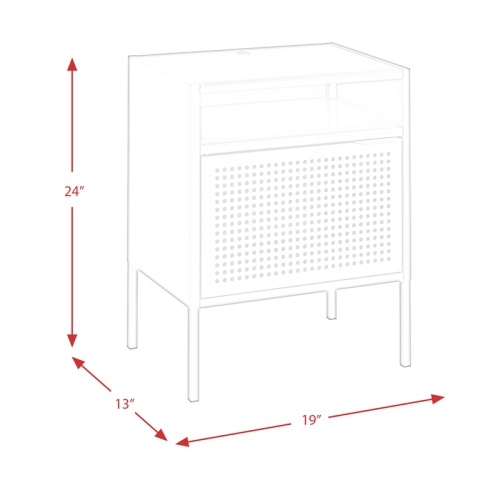 Bowery Hill Open Metal Shelf Nightstand with USB Port in Red