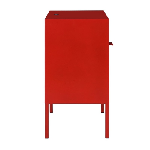 Bowery Hill Open Metal Shelf Nightstand with USB Port in Red